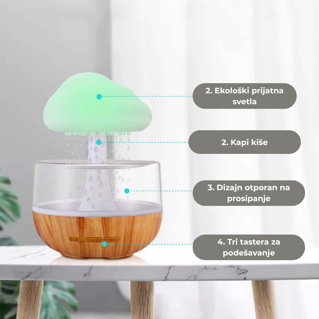2 u 1 LED Prečišćivač vazduha sa efektom kišnog oblaka i difuzor eteričnog ulja